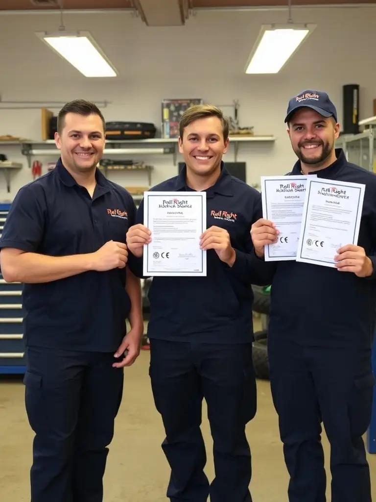 An image showcasing the Roll Right Solutions team holding liability insurance certificates, conveying trust and security to potential clients.